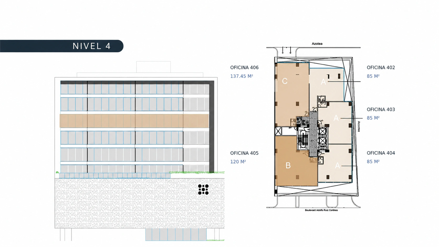 Plano de nivel para planear una adecuación de oficina